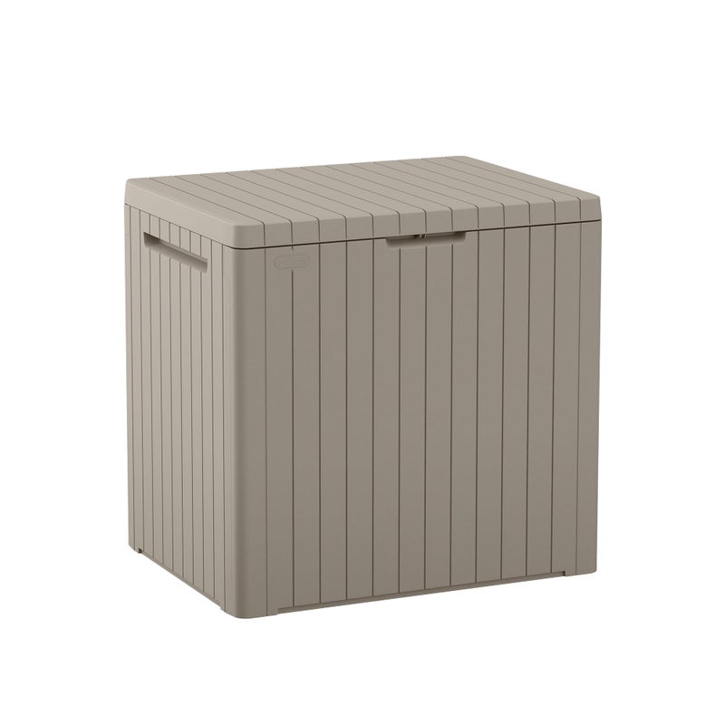 Keter City 30 Gallon Resin Outdoor Storage Box and Patio Furniture Side Table for Pool and Garden Accessories, Beige - Image 1