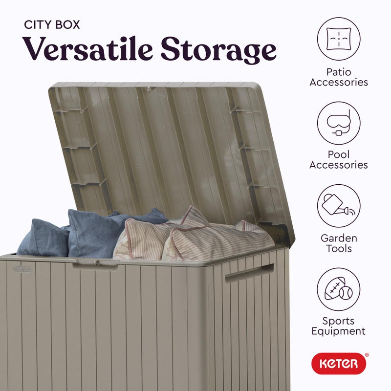 Keter City 30 Gallon Resin Outdoor Storage Box and Patio Furniture Side Table for Pool and Garden Accessories, Beige - Image 5