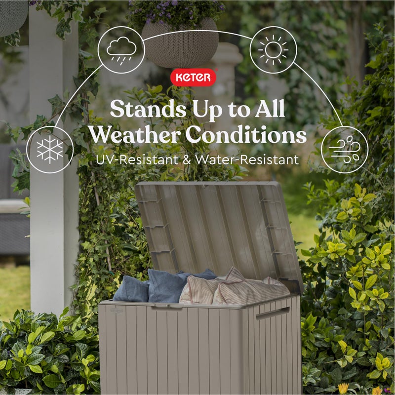 Keter City 30 Gallon Resin Outdoor Storage Box and Patio Furniture Side Table for Pool and Garden Accessories, Beige - Image 3