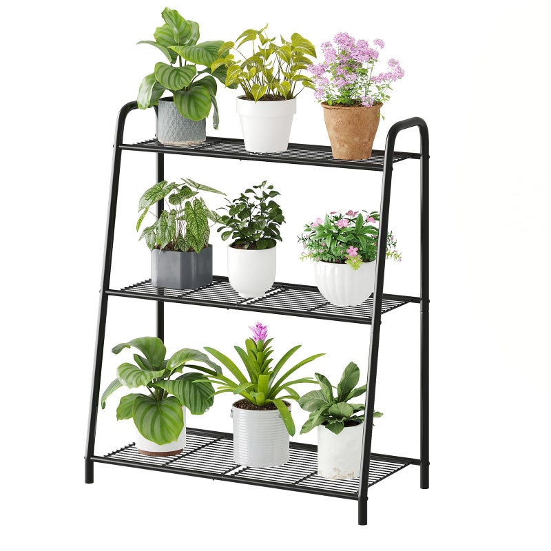 Wieghda 3-Tier Corner Plant Stand, Metal Black Flower Pot Rack, Indoor Outdoor Heavy Duty Shelf (Black, 3 Tier) - Image 1