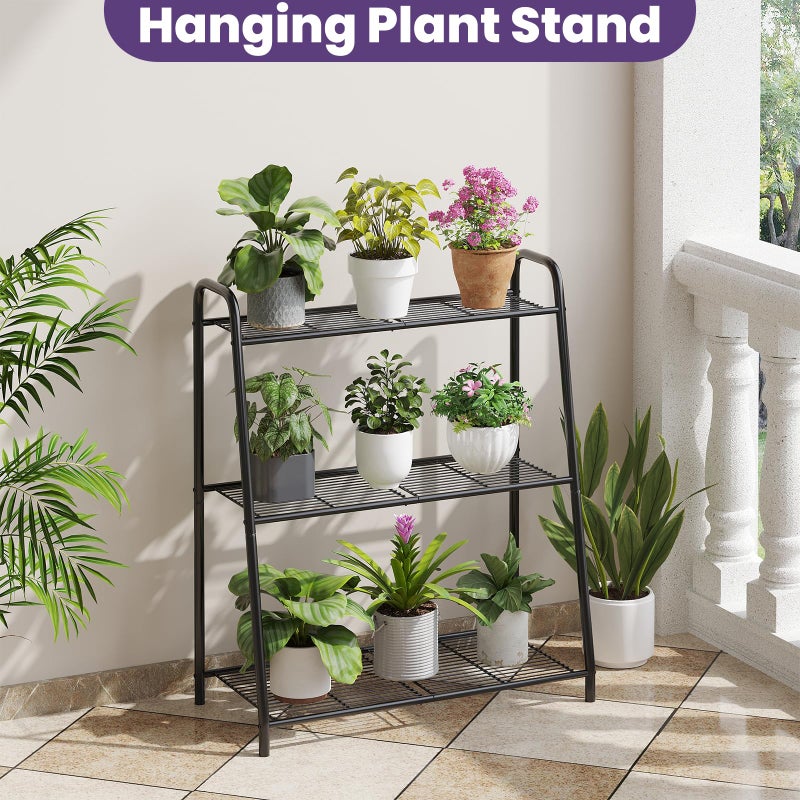 Wieghda 3-Tier Corner Plant Stand, Metal Black Flower Pot Rack, Indoor Outdoor Heavy Duty Shelf (Black, 3 Tier) - Image 3
