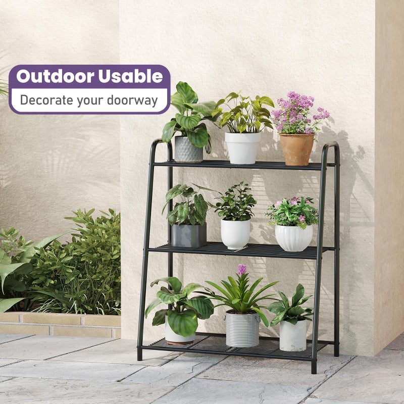 Wieghda 3-Tier Corner Plant Stand, Metal Black Flower Pot Rack, Indoor Outdoor Heavy Duty Shelf (Black, 3 Tier) - Image 4