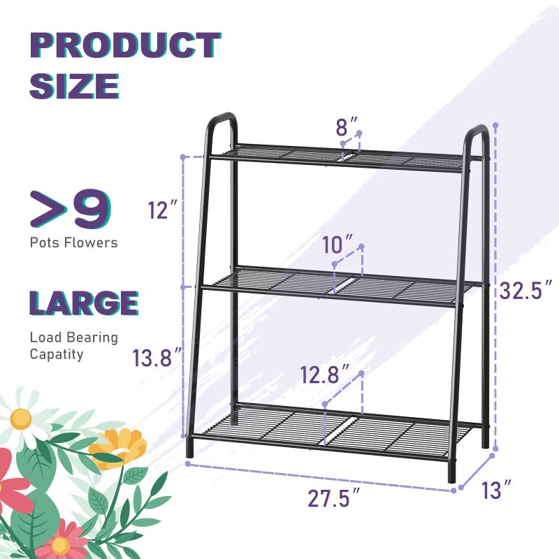 Wieghda 3-Tier Corner Plant Stand, Metal Black Flower Pot Rack, Indoor Outdoor Heavy Duty Shelf (Black, 3 Tier) - Image 2