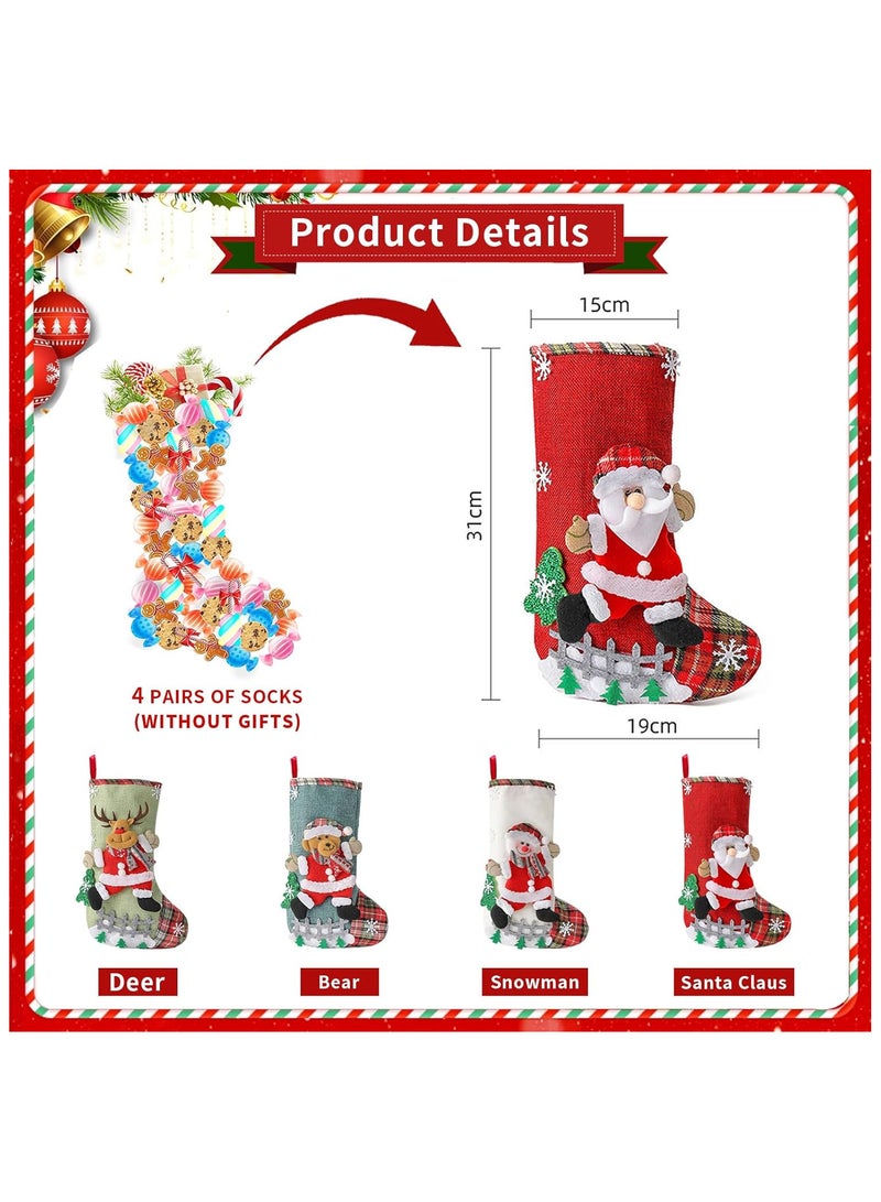 AUTOYSUR 4 عبوات من جوارب الكريسماس، أكياس هدايا جوارب الكريسماس ثلاثية الأبعاد، جوارب شخصية الكريسماس، جوارب كبيرة الحجم لتزيين حفلات العطلات العائلية - Image 4
