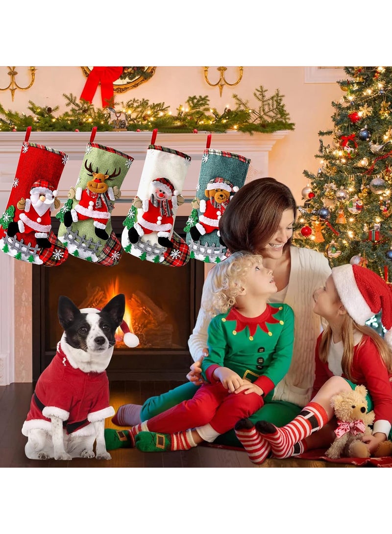 AUTOYSUR 4 عبوات من جوارب الكريسماس، أكياس هدايا جوارب الكريسماس ثلاثية الأبعاد، جوارب شخصية الكريسماس، جوارب كبيرة الحجم لتزيين حفلات العطلات العائلية - Image 5