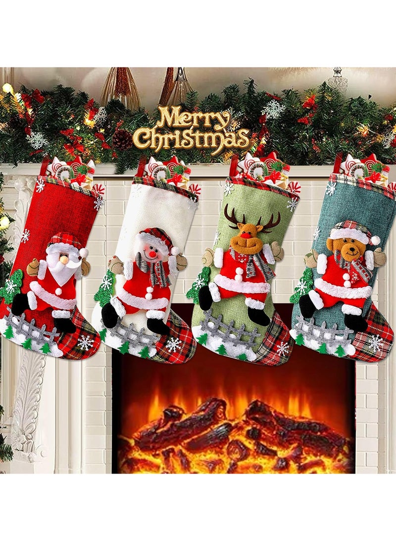 AUTOYSUR 4 عبوات من جوارب الكريسماس، أكياس هدايا جوارب الكريسماس ثلاثية الأبعاد، جوارب شخصية الكريسماس، جوارب كبيرة الحجم لتزيين حفلات العطلات العائلية - Image 1
