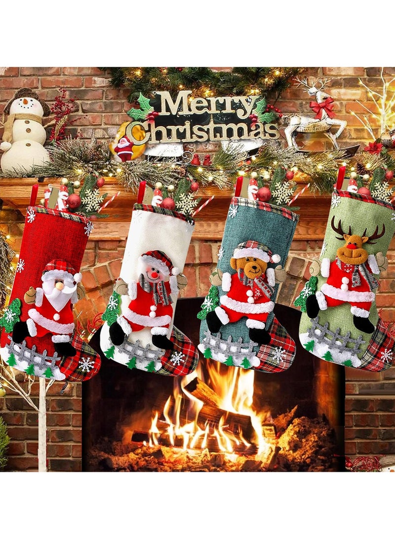 AUTOYSUR 4 عبوات من جوارب الكريسماس، أكياس هدايا جوارب الكريسماس ثلاثية الأبعاد، جوارب شخصية الكريسماس، جوارب كبيرة الحجم لتزيين حفلات العطلات العائلية - Image 2
