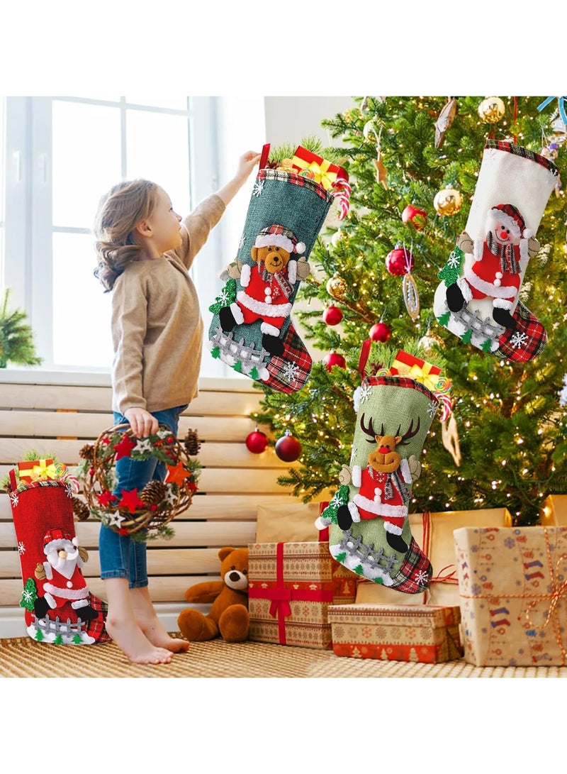 AUTOYSUR 4 عبوات من جوارب الكريسماس، أكياس هدايا جوارب الكريسماس ثلاثية الأبعاد، جوارب شخصية الكريسماس، جوارب كبيرة الحجم لتزيين حفلات العطلات العائلية - Image 3