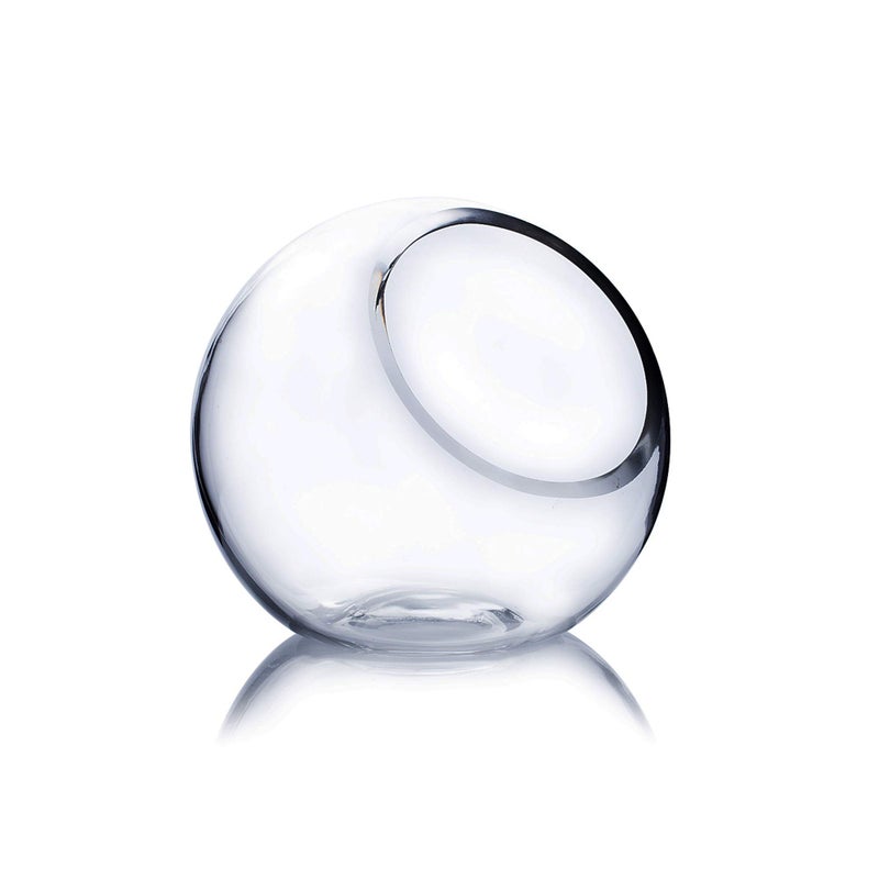 WGVI WGV Slant Cut Bowl Glass Vase, Width 5.5", Height 5.5", Clear Round Globe Planter Terrarium Orb, Candy Dish, Fruit Jar, Floral Container for Home Office Decor, 1 Piece - Image 1