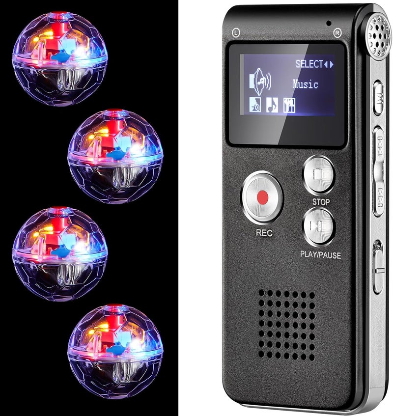 Dunzy 5 Piece Ghost Hunting Kit Includes Digital Voice Recorders with 4 LED Balls for Cats Motion Activated Ball Toy Voice Recorder with Playback (8GB, Classic Style) - Image 1