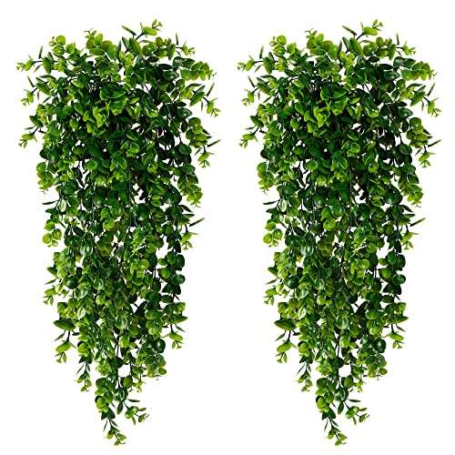 Sggvecsy 4 Pack Artificial Hanging Plants Fake Hanging Plant Faux Hanging Eucalyptus Plants UV Resistant Plastic Plants for Indoor Outdoor Room Wall Wedding Patio Porch Decor - Image 1