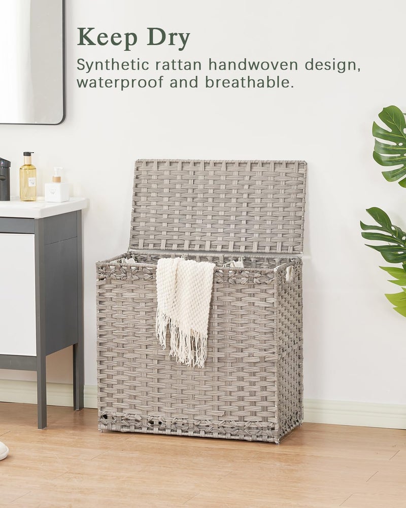 SETVSON Laundry Hamper with Lid Laundry Basket 132 L (35 Gal) Wicker Clothes Hamper, Handwoven Rattan Hamper with Handles and 4 Removable Liner Bags, 6 Mesh Bags for Laundry Bedroom Gray - Image 2