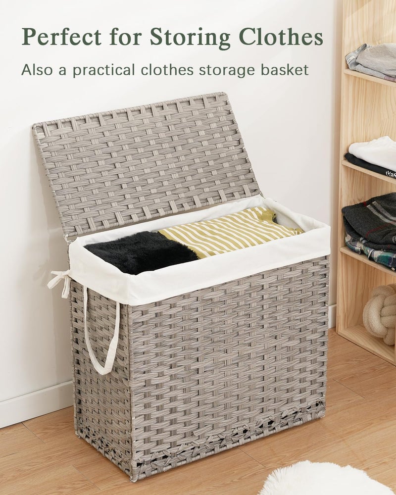 SETVSON Laundry Hamper with Lid Laundry Basket 132 L (35 Gal) Wicker Clothes Hamper, Handwoven Rattan Hamper with Handles and 4 Removable Liner Bags, 6 Mesh Bags for Laundry Bedroom Gray - Image 4