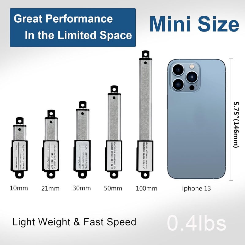 DC HOUSE Mini Electric Linear Actuator Stroke 1.2"–Force 4.5 lbs–12V | High-Speed 1.97"/sec–Weight 0.1KG Ideal for Intelligent Range Hood, Cabinets, Window Opener, Robotics, Home Automation - Image 2