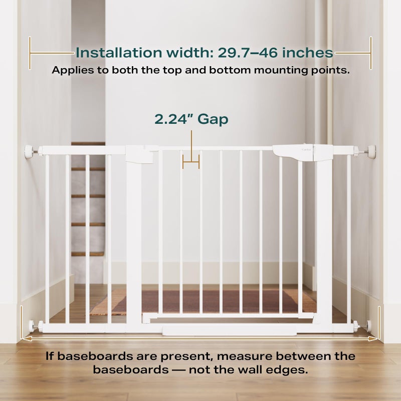 Cumbor 29.7-46" Baby Gate for Stairs, Toddler Safety Essentials for The House, Auto Close Dog Gate for Doorways, Mom's Choice Awards Winner-Easy Install Pressure Mounted Pet Gates for Dogs, White - Image 3