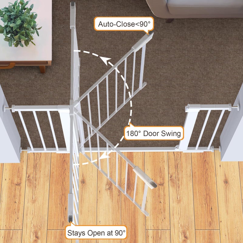 Cumbor 29.7-46" Baby Gate for Stairs, Toddler Safety Essentials for The House, Auto Close Dog Gate for Doorways, Mom's Choice Awards Winner-Easy Install Pressure Mounted Pet Gates for Dogs, White - Image 4