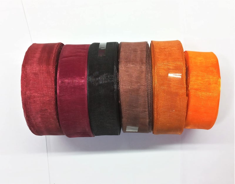 OMX Organza Ribbon 1 Inch Wide, Shimmer Sheer Ribbon Total - 180Mtr,（6 Rolls 30 Mtr in Each Roll） for Gift Wrappping Decoration Craft - Image 1