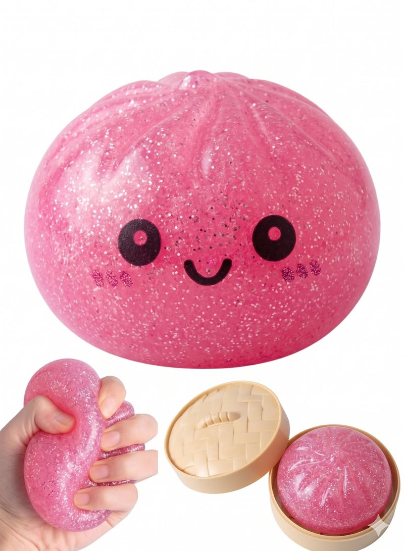 ZEESQUARE Cute Pink Squishy Stress Ball Toy, Slow Rising Kawaii Bun Squish, Glitter Sensory Fidget Toy for Anxiety Relief, Desk Toy for Kids, Teens and Adults - Image 2