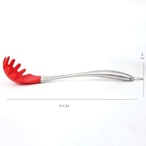 Baskety Silicone Pasta Fork (32 cm), High Heat Resistant to 480°F, Hygienic One Piece Design, Spaghetti Strainer & Server Spoon (Pasta Server RED) - Image 2