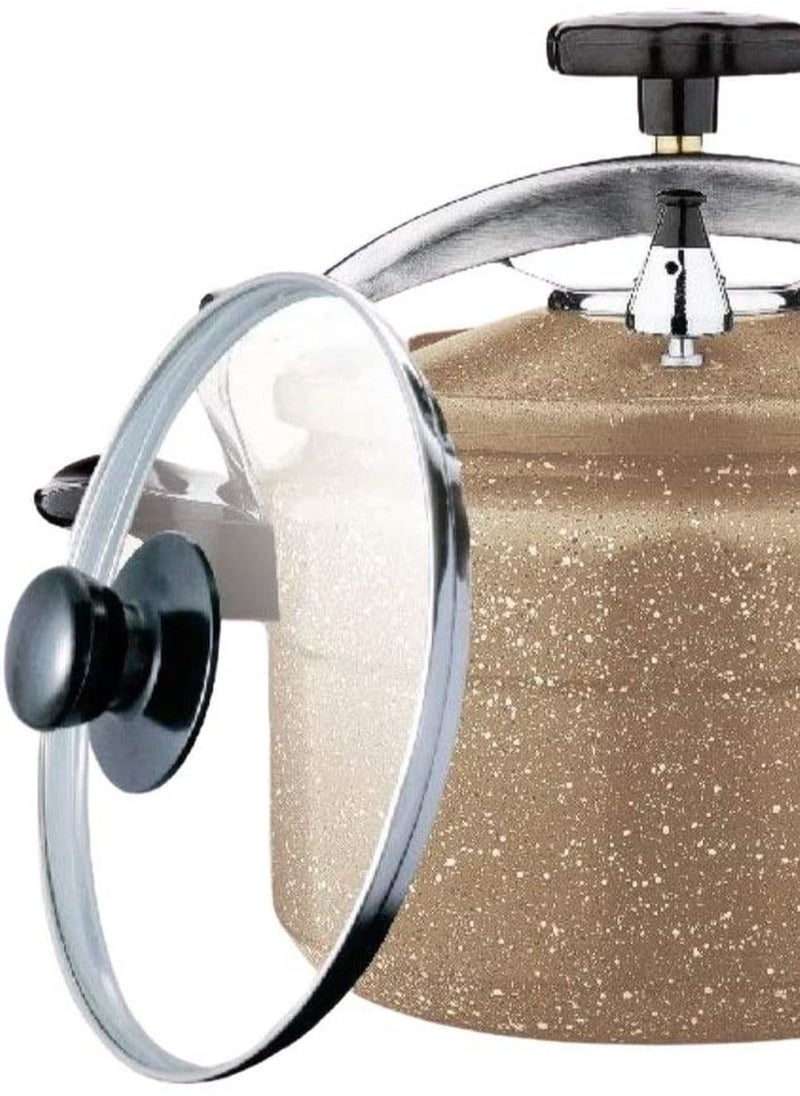 CC Bin Shihon 9None Non Stick With Extra Glass Cover Granite Pressure Cooker 9 Liters Brown  - Image 2
