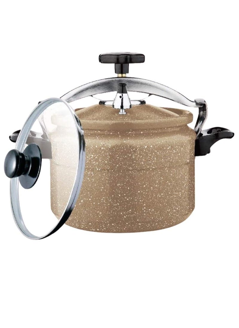 CC Bin Shihon 9None Non Stick With Extra Glass Cover Granite Pressure Cooker 9 Liters Brown  - Image 1