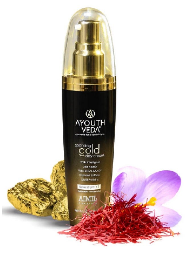 AYOUTHVEDA Sparkling 24K Nano Elemental Gold Day Cream With Natural Spf 15|Provides Golden Glow & Improves Skin Firmness| Blend Of Kashmiri Saffron & Milk Cream For All Day Use(Pack Of 1-50G)  - Image 1