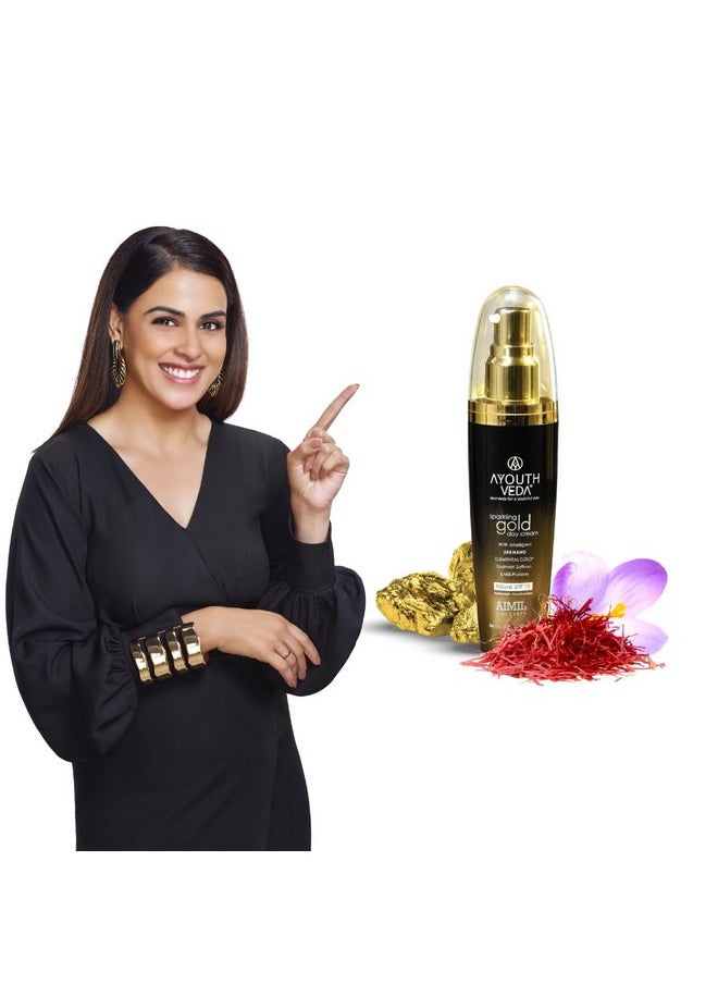AYOUTHVEDA Sparkling 24K Nano Elemental Gold Day Cream With Natural Spf 15|Provides Golden Glow & Improves Skin Firmness| Blend Of Kashmiri Saffron & Milk Cream For All Day Use(Pack Of 1-50G)  - Image 2