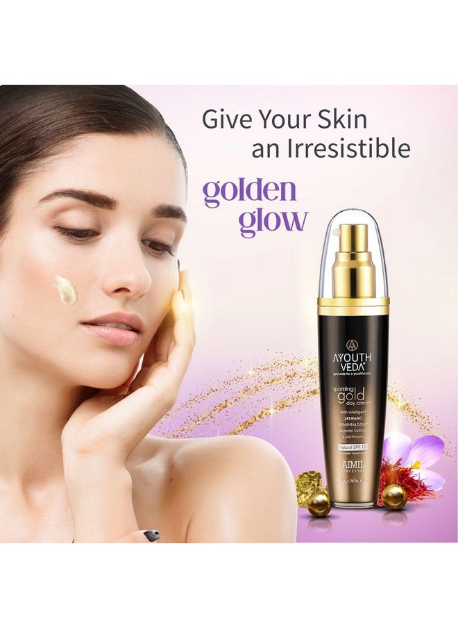 AYOUTHVEDA Sparkling 24K Nano Elemental Gold Day Cream With Natural Spf 15|Provides Golden Glow & Improves Skin Firmness| Blend Of Kashmiri Saffron & Milk Cream For All Day Use(Pack Of 1-50G)  - Image 5