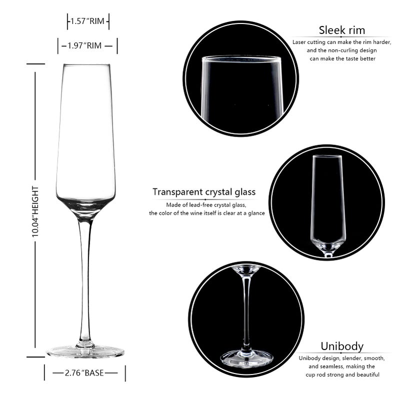 BACLIFE Champagne Flutes - Hand Blown Elegant Champagne Glasses Set of 6 - Unique Gift for Mother's Day, Birthday, Wedding - Ideal for Wine Tasting, Daily Use - 7.5 oz, Clear - Image 3