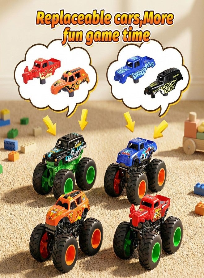 TOPMVP 28pcs Monster Truck Playset with Race Track Arena Mat, 1:64 Mini Toy Trucks with Ramps, Barrels & Crushed Cars, DIY Truck Racing Game with 4 Themes, Birthday Gifts for Boys Kids Age 6-12 - Image 2