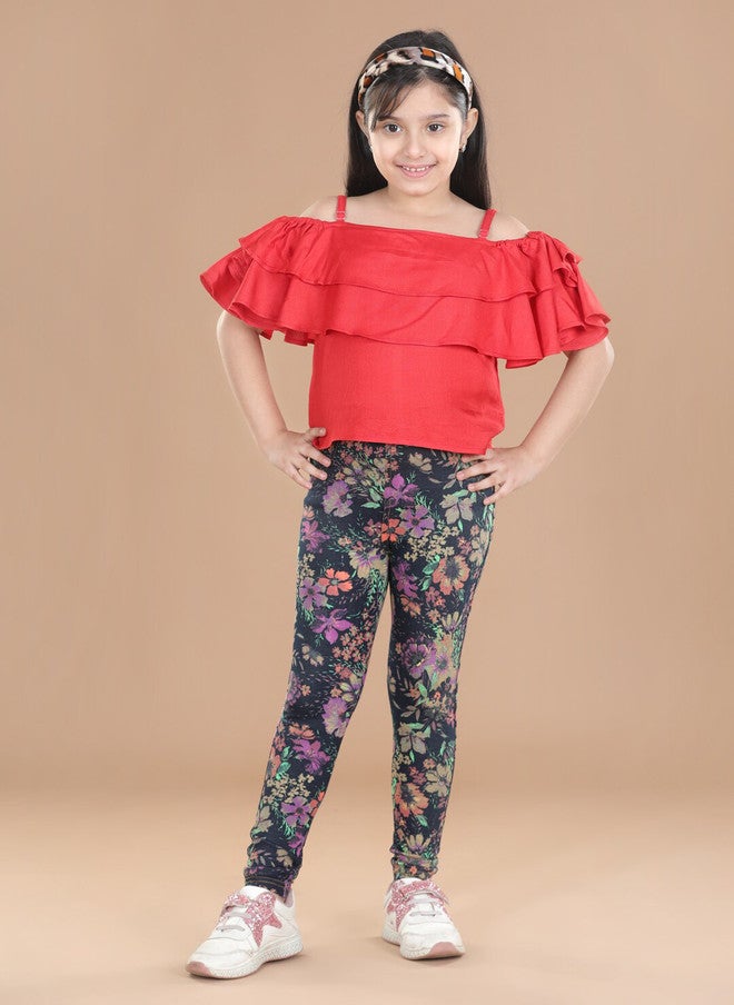 StyleStone Girls Black & Purple Printed Cotton Jeggings - Image 4