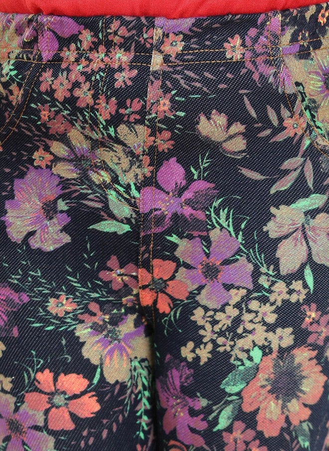 StyleStone Girls Black & Purple Printed Cotton Jeggings - Image 5