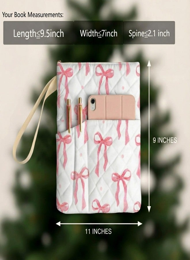 Gilprop Zippered Bible Book Case 11" x 9" Padded Protective Washable Quilted Book Covers Pink Bow Print Bible Pouch with Handle Pockets Protector Lover Christian Gifts - Image 2