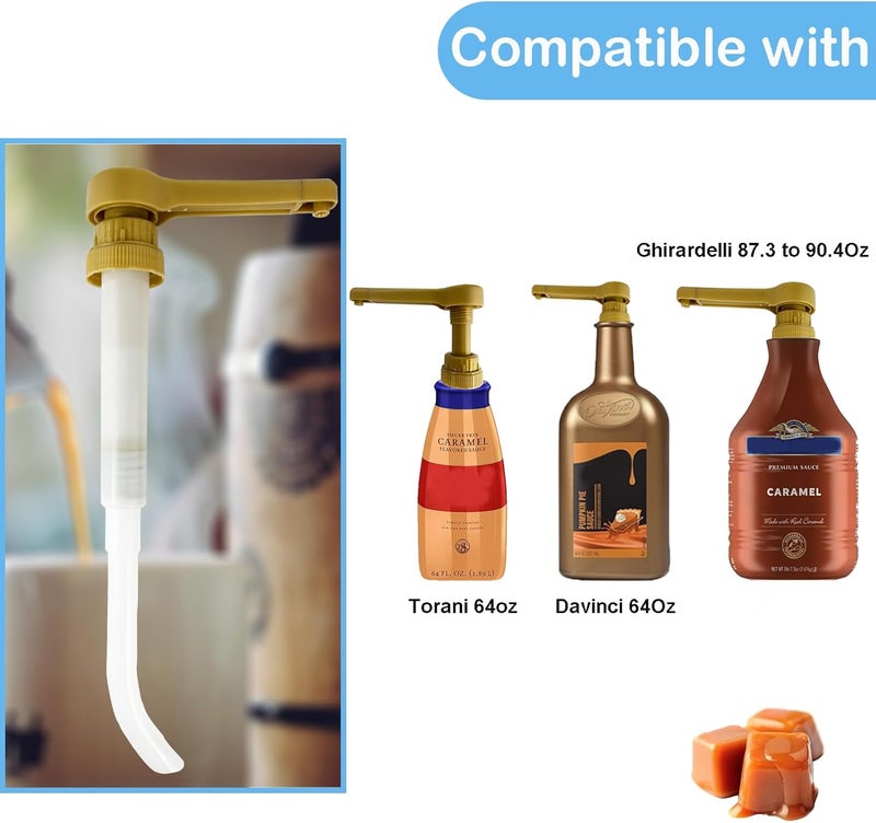 POFFYA Sauce Pump Dispenser for Torani Davinci 64oz, Ghirardelli 87.3 to 90.4 Fluid Ounce Sauce Bottles, 2pack Coffee Syrup Sauce Pumps with 0.5oz Each Pump - Image 2