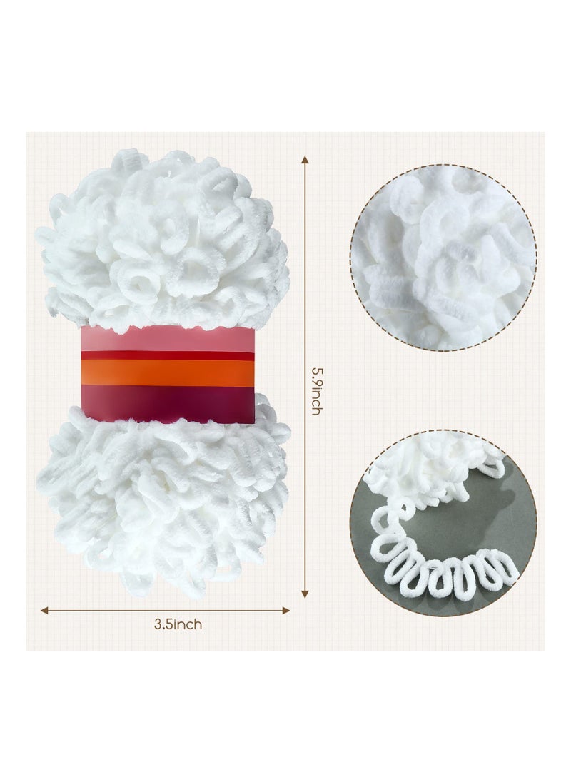 SYOSI - 5 Rolls Loop Yarn, White Puffy Yarn Chunky Finger Loop Yarn Craft Finger Knitting Loop Yarn Soft Finger Loops Yarn Chunky Baby Blanket Loop Yarn for DIY Hand Woven Knitting Crafts Supplies - Image 1