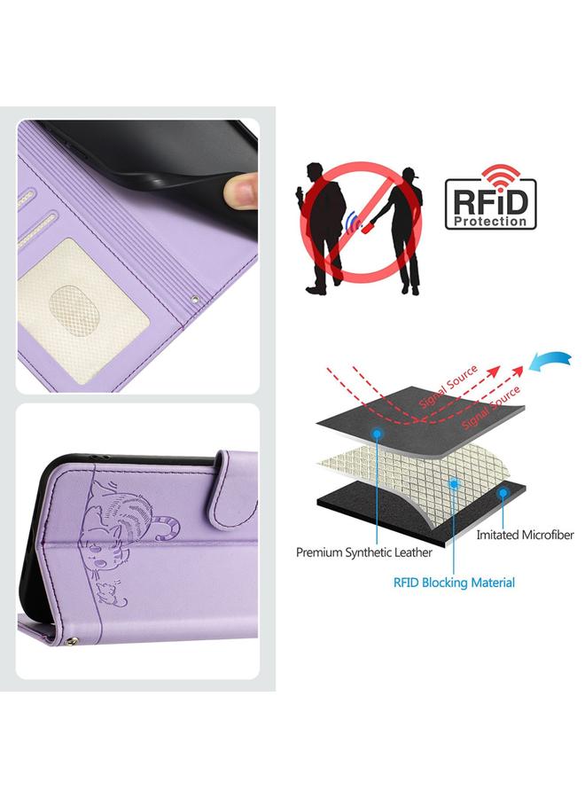 S-TOP Case For Samsung Galaxy A55 5G Cat Rat Embossed Pattern RFID PU Phone Case with Wrist Strap - Image 5