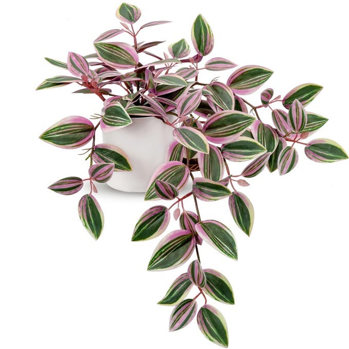 FAKE HANGING PLANTS IN CERAMIC POT 20 INCH ARTIFICIAL PINK IVY LEAVES PLANT FAUX GREENERY VINE PLANTS FOR HOME BEDROOM OFFICE TABLE SHEF DESK INDOOR OUTDOOR DECOR PINK