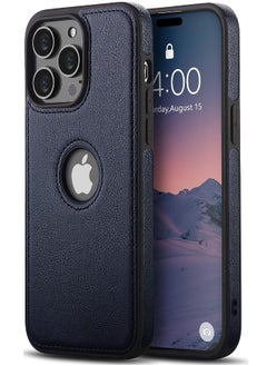Mikki iPhone 15 Pro Case, Vegan Leather Protective Case for Apple iPhone 15 Pro, Luxury, Elegant and Beautiful Design Cover, Non-Slip Vintage Looking Perfect Stitching Leather Case (Royal Blue)  - Image 1