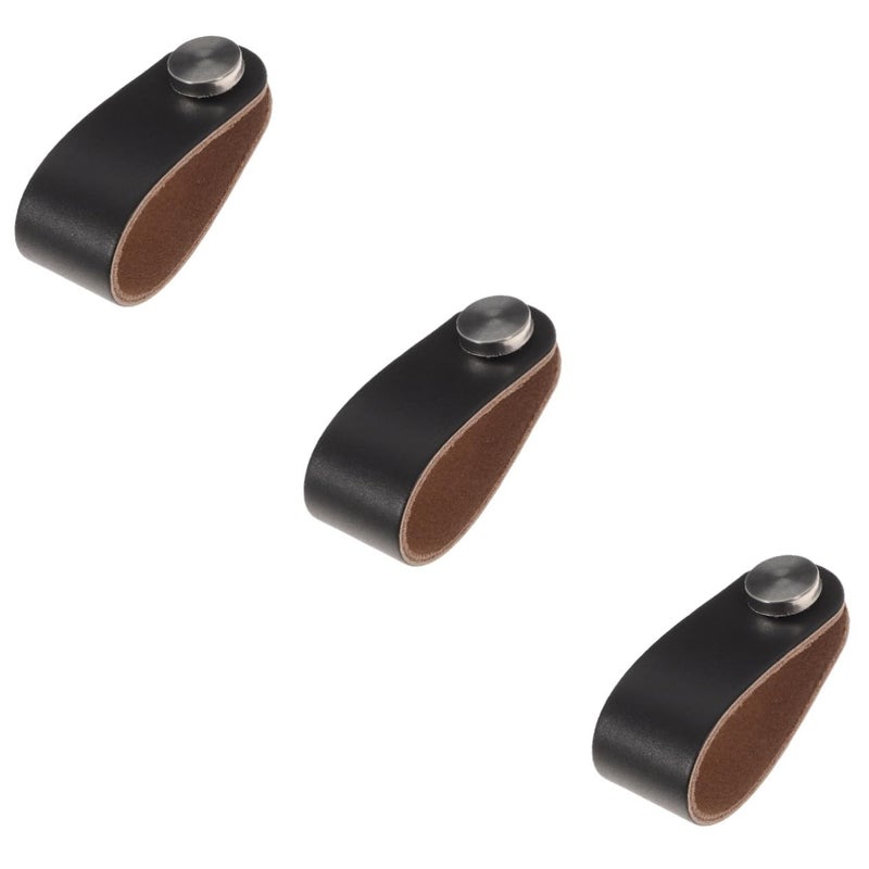 3Pcs Leather Drawer Pull Handles Modern Brushed Style for Wardrobe Cabinet Cupboard - Image 2