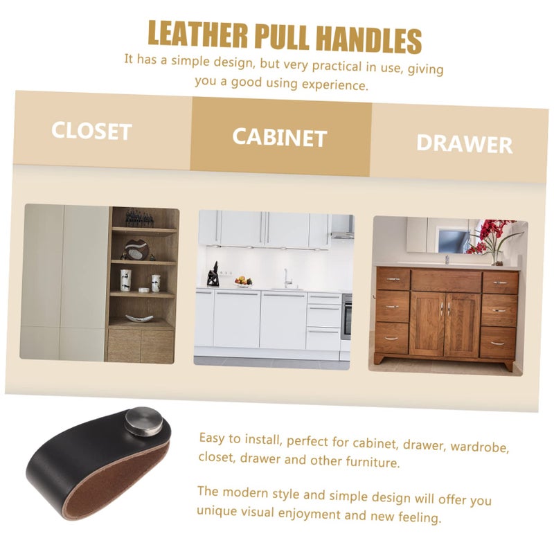 3Pcs Leather Drawer Pull Handles Modern Brushed Style for Wardrobe Cabinet Cupboard - Image 3