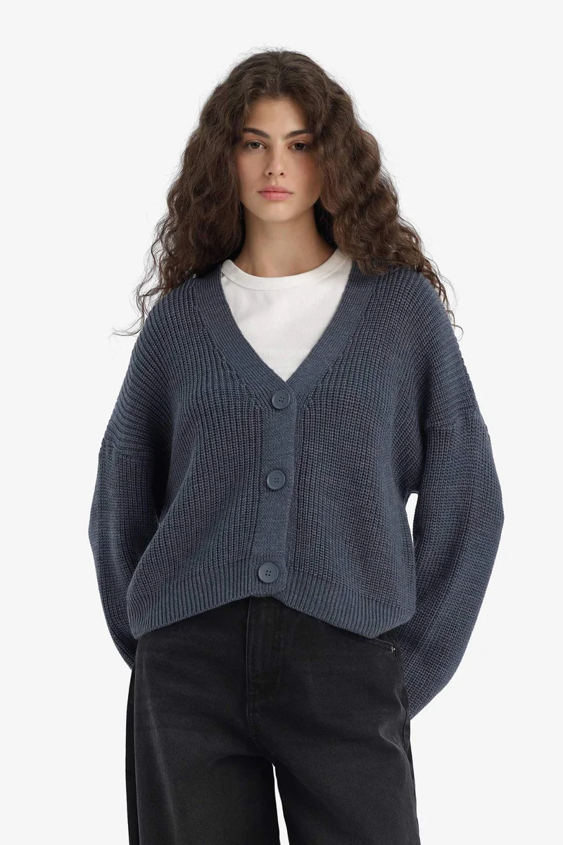 Defacto  Regular Fit V-Neck Cardigan  | Best Price UAE