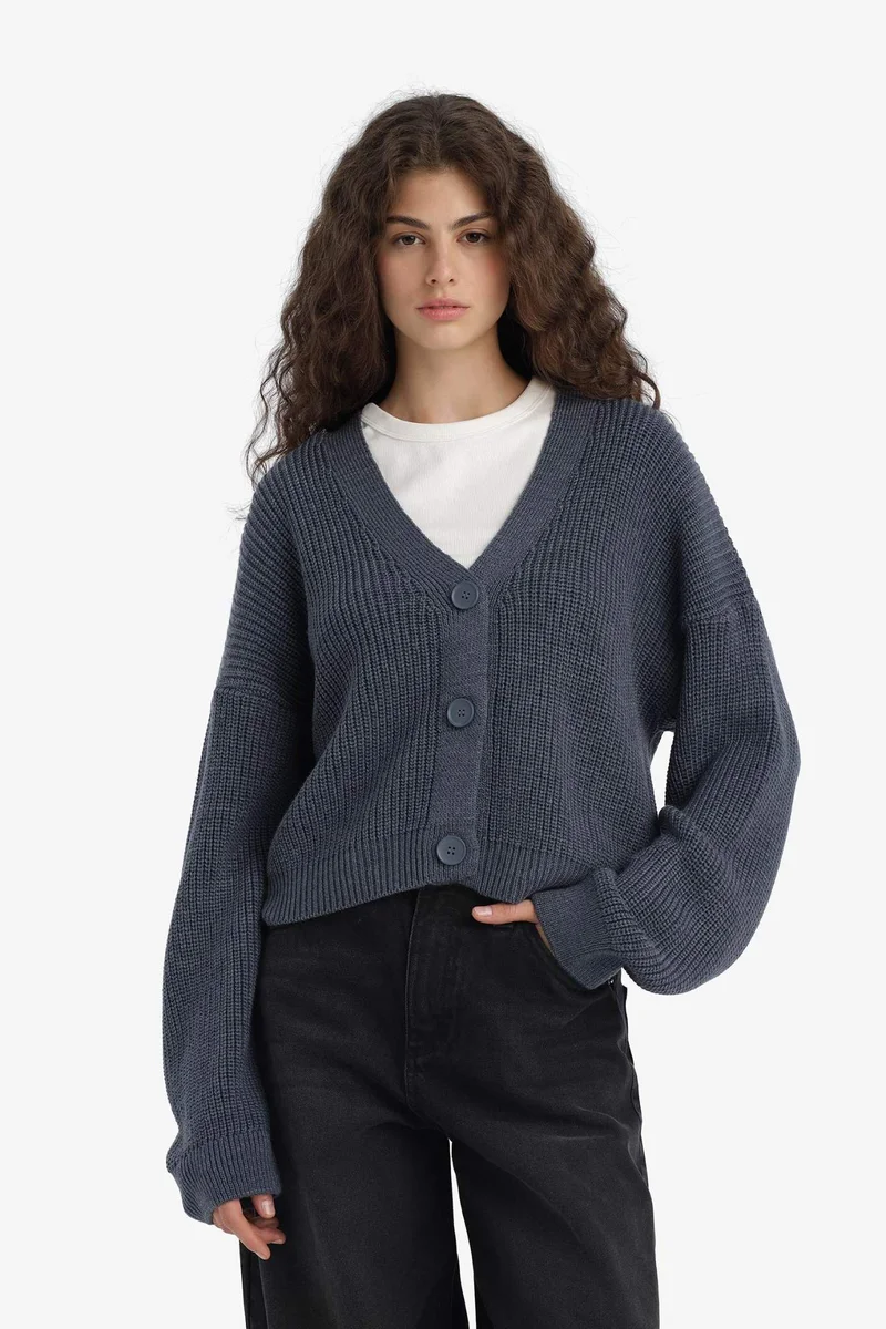 Defacto  Regular Fit V-Neck Cardigan  | Best Price UAE