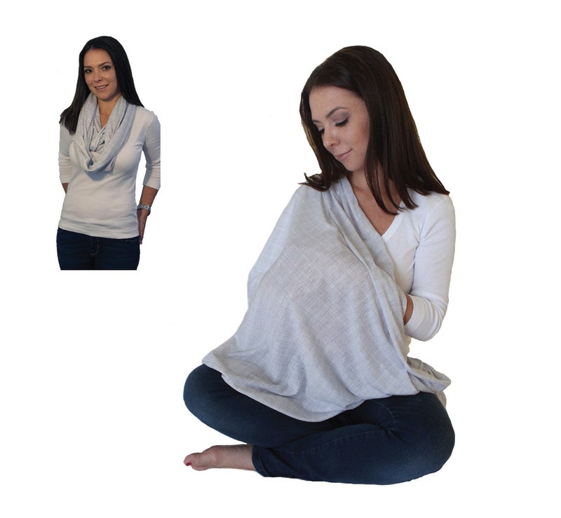 LK Baby LK Baby Infinity Nursing Scarf Breastfeeding Cover Ultra Soft Premium Jersey Polyester 100 AZO free and Safe for Baby Light Grey Pattern