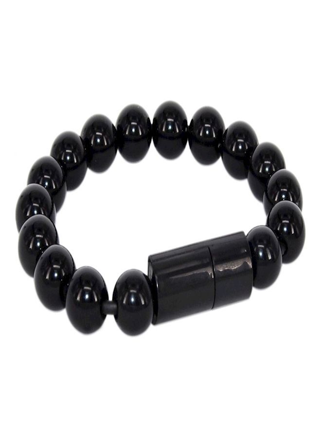 NIBEMINENT Beads Bracelet Charger Cable MicroUSB Pin To USB For Samsung, Lg, Htc, Nokia Black  - Image 1