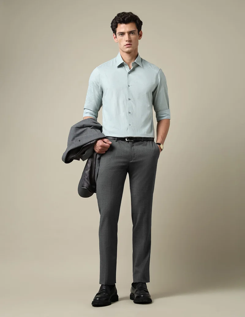 Arrow Dark Grey Dobby Weave Regular Fit Trousers for Men | Best Price UAE