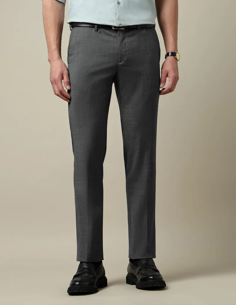 Arrow Dark Grey Dobby Weave Regular Fit Trousers for Men | Best Price UAE