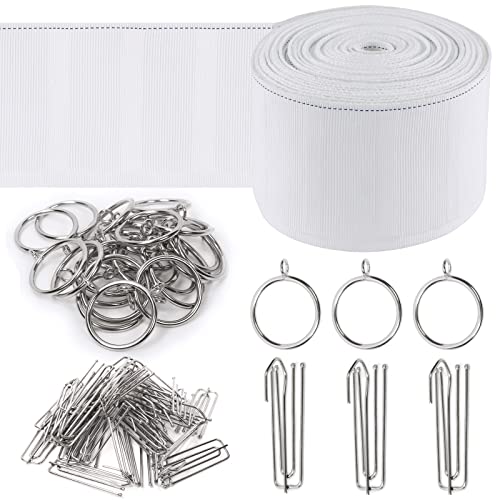 Keadic 41Pcs Curtain Accessory kit Contains 6 Yards 55 Meters Pleated Curtain Heading Tape Stainless Steel 4 Prong Curtain Pleat Hook Clip and Curtain Rings with Eyelet for Home Decorate - Image 1
