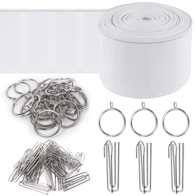 Keadic 41Pcs Curtain Accessory kit Contains 6 Yards 55 Meters Pleated Curtain Heading Tape Stainless Steel 4 Prong Curtain Pleat Hook Clip and Curtain Rings with Eyelet for Home Decorate - Image 2