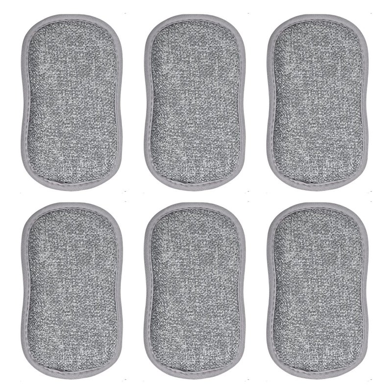 OLWICK 6 Pcs Durable Scrub Scouring Sponge Pad NonScratch Microfiber Reuseable Sponges Along with Heavy Duty Scrubber for Kitchen Cleaning Dishes and Pots - Image 1