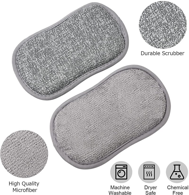 OLWICK 6 Pcs Durable Scrub Scouring Sponge Pad NonScratch Microfiber Reuseable Sponges Along with Heavy Duty Scrubber for Kitchen Cleaning Dishes and Pots - Image 2